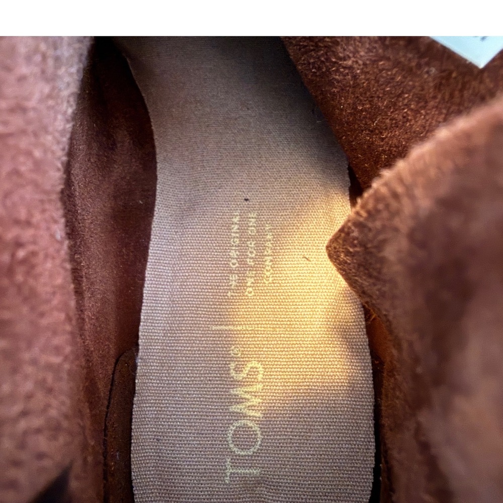 TOMS Wedge Ankle Booties Women 7 Tan Brown Leather Suede Zip Platform Boots - Picture 10 of 10